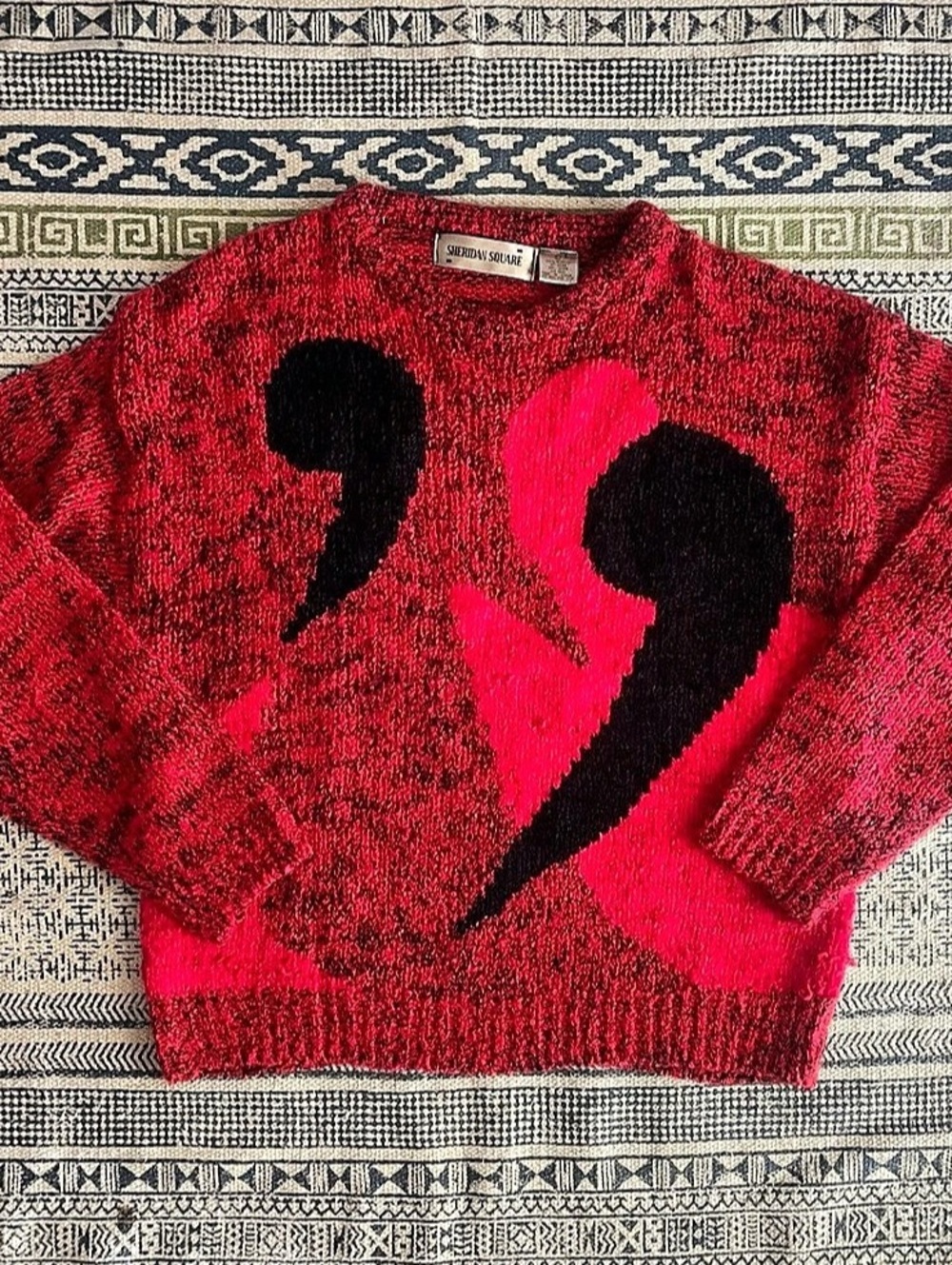 90s Crew Neck Sweater Red and Black Large